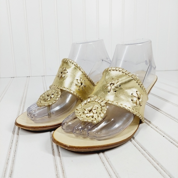 A. Giannetti Gold Leather Slip On Thong Wedge Heeled Summer Sandals C621 - Picture 3 of 12